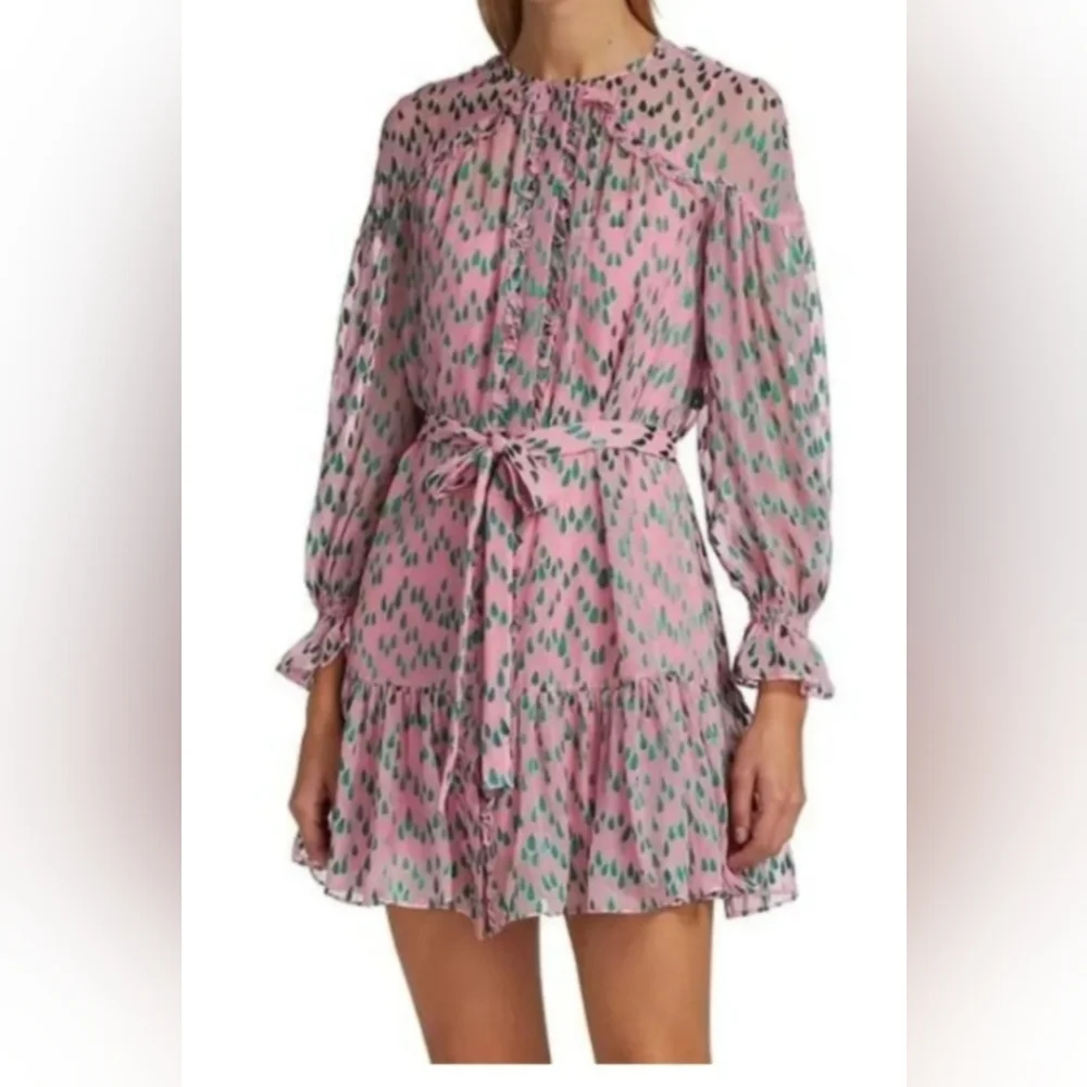 Saloni Pixie Mini Pink and Green Patterned Women's Dress Sz 6 - Picture 3 of 16